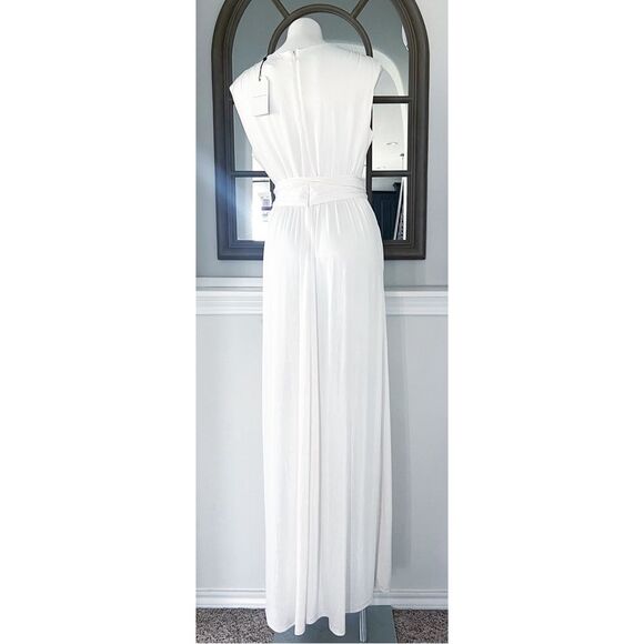 Dress the Population Krista Plunge Neck Side Slit Gown, Ivory, NWT, Size XXL - Picture 7 of 13